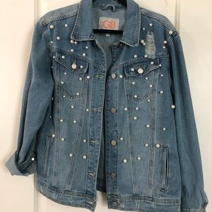 Gianni Bini Long Pearl Denim Jacket